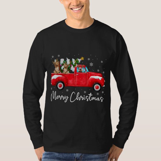 Yorkie Rode Vrachtwagen Kerstmis Kerstman Hoed Hon T-shirt (Voorkant)