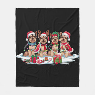 Yorkie Santa hat gewei elf kerstverlichting Fleece Deken