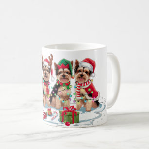 Yorkie Santa hat gewei elf kerstverlichting Koffiemok