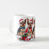 Yorkie Santa hat gewei elf kerstverlichting Koffiemok (Voorkant links)