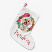 Yorkie Santa waterverf met pet DIY-naam Kleine Kerstsok (Voorkant (Hangend))