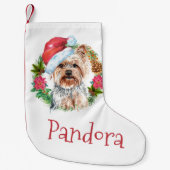 Yorkie Santa waterverf met pet DIY-naam Kleine Kerstsok (Voorkant)
