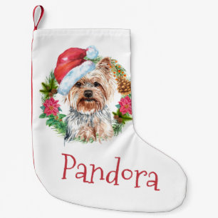 Yorkie Santa waterverf met pet DIY-naam Kleine Kerstsok