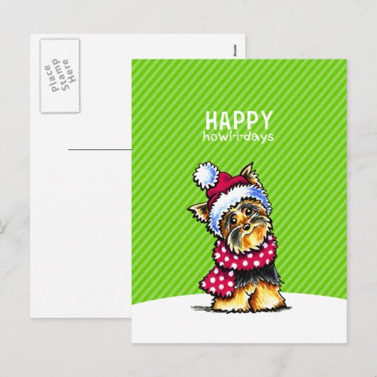 Yorkie Scarf Happy Howl-i-days Feestdagenkaart (Voorkant / Achterkant)
