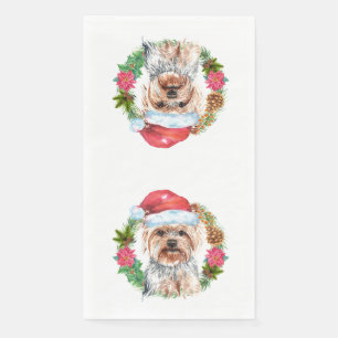 Yorkie schattige kerstman met grote pet kunst servet