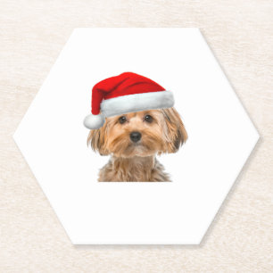 Yorkie Shirt Schattige Dog Santa Hat Afbeelding Fu Kartonnen Onderzetters