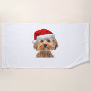 Yorkie Shirt Schattige Dog Santa Hat Afbeelding Fu Strandlaken