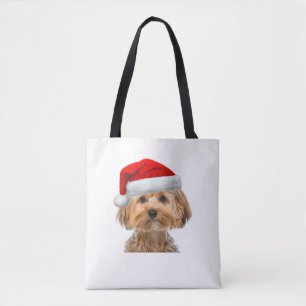 Yorkie Shirt Schattige Dog Santa Hat Afbeelding Fu Tote Bag
