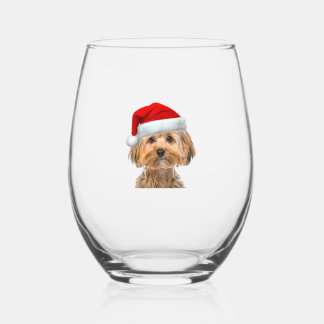 Yorkie Shirt Schattige Dog Santa Hat Afbeelding Fu Wijnglas Zonder Voet