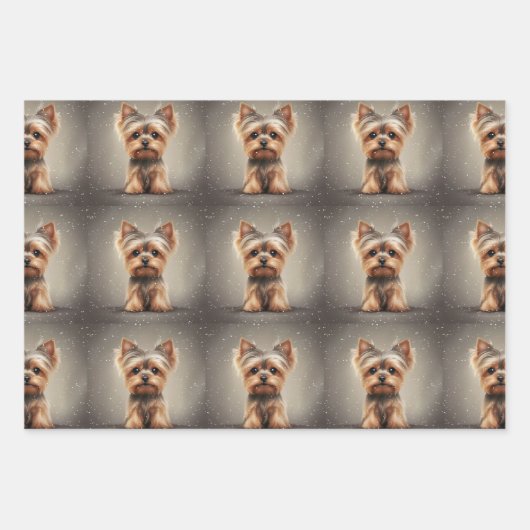 Yorkie Snowy Moment Kerst Schattige Inpakpapier Vel (Voorkant 2)