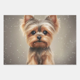 Yorkie Snowy Moment Kerst Schattige Inpakpapier Vel