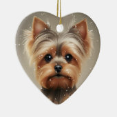 Yorkie Snowy Moment Kerst Schattige Keramisch Ornament (Rechts)