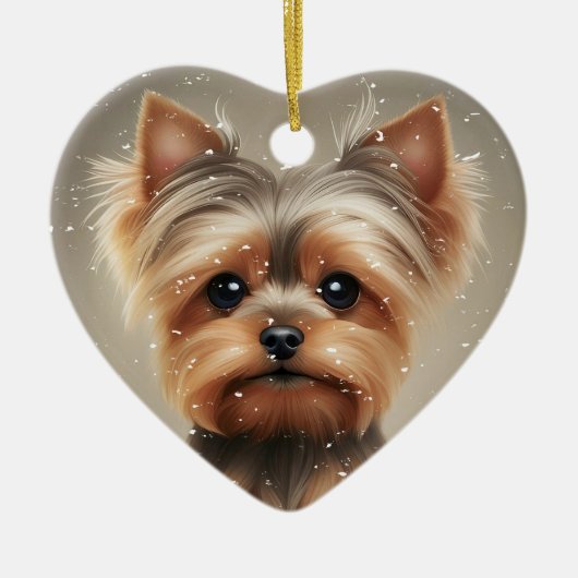 Yorkie Snowy Moment Kerst Schattige Keramisch Ornament (Voorkant)
