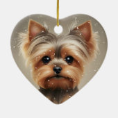Yorkie Snowy Moment Kerst Schattige Keramisch Ornament (Achterkant)