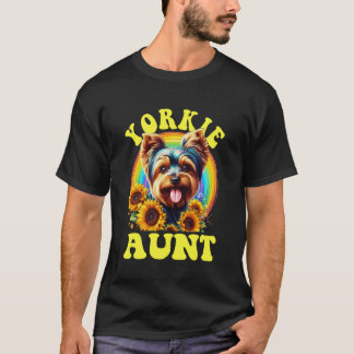 Yorkie Tante Yorkshire Terrier Hond Zonnebloem T-shirt