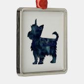 Yorkie Terrier Black Waterverf Silhouette Metalen Ornament (Rechts)