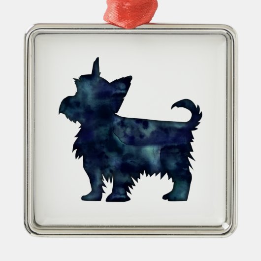 Yorkie Terrier Black Waterverf Silhouette Metalen Ornament (Voorkant)