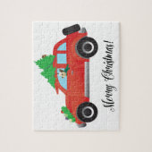 Yorkie Terrier-hond die een kerstauto bestuurt Legpuzzel (Verticaal)