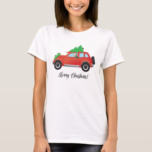 Yorkie Terrier-hond die een kerstauto bestuurt T-shirt (Voorkant)