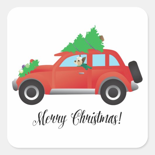 Yorkie Terrier-hond die een kerstauto bestuurt Vierkante Sticker (Voorkant)