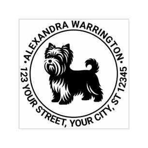 Yorkie Terrier Hond Staand Sil Naam Ter Adres Zelfinktende Stempel