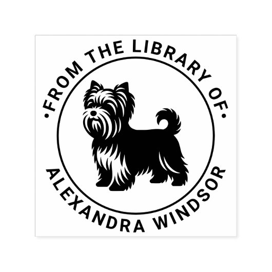 Yorkie Terrier Hond Standing Sil Library Boeknaam Zelfinktende Stempel (Design)