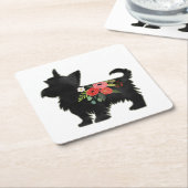 Yorkie Terrier Hondenras Boho Floral Silhouette Kartonnen Onderzetters (Schuin)