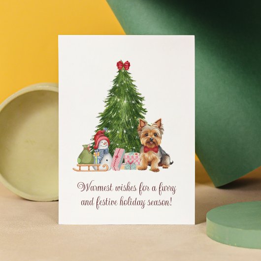 Yorkie terrier kerstwensen Vakantie Groeten Feestdagenkaart