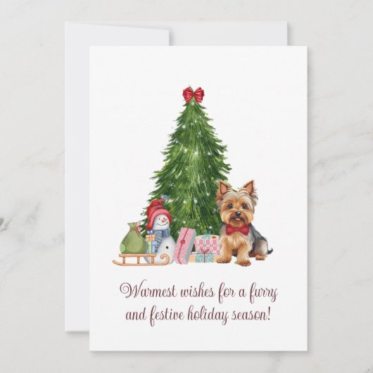 Yorkie terrier kerstwensen Vakantie Groeten Feestdagenkaart (Voorkant)