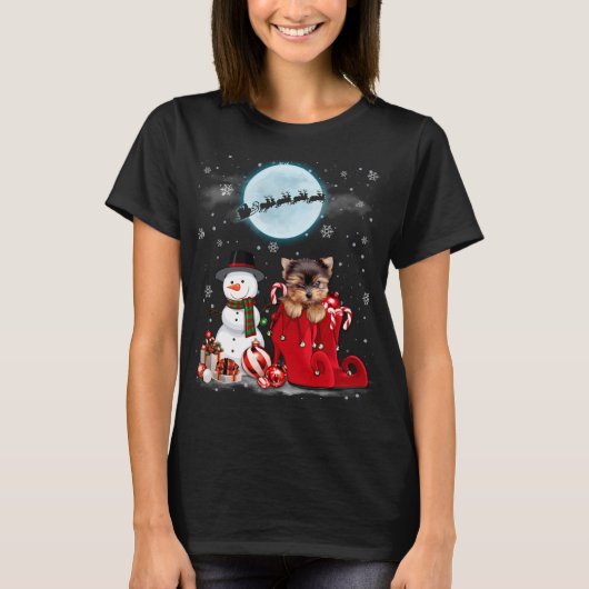 Yorkie Terrier Santa Hat Snowman - Boot Santa unde T-shirt (Voorkant)