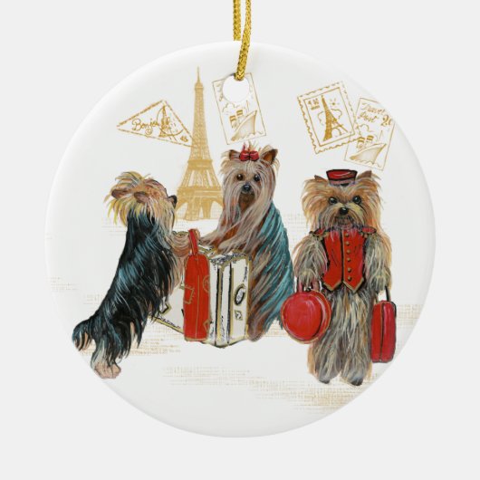 Yorkie Travel Paris kerstversiering Keramisch Ornament (Voorkant)
