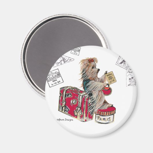 Yorkie Traveling Paris Magneet (Voorkant / Achterkant)