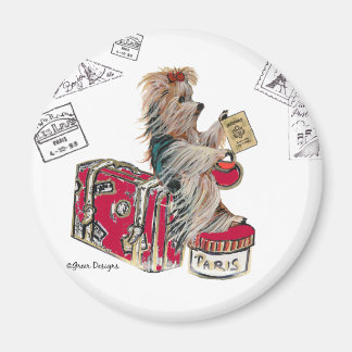 Yorkie Traveling Paris Magneet