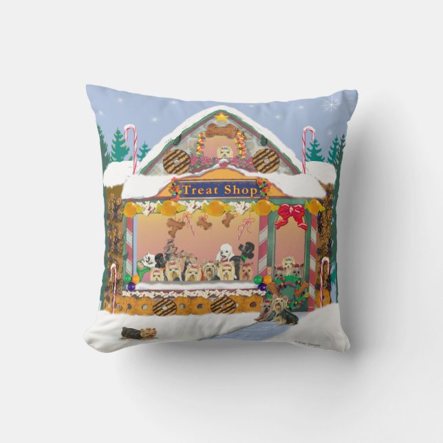 Yorkie Treat Shop Kerstfeestdag Pillow Kussen (Voorkant)