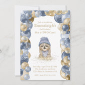 Yorkie Two Cute Navy Blue Gold ballonvaardag Kaart (Voorkant)