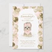 Yorkie Two Cute Roos Gold ballonfeest Kaart (Voorkant)