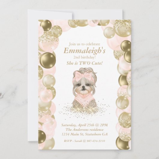 Yorkie Two Cute Roos Gold ballonfeest Kaart (Voorkant)