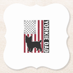 Yorkie Vader Patriottische Vintage Gravure Hond Sh Kartonnen Onderzetters