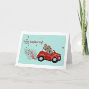 Yorkie Vintage Red Car Valentijn Note Cards Feestdagen Kaart