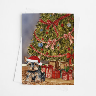 Yorkie Waterverf onder de kerstboom Kaart