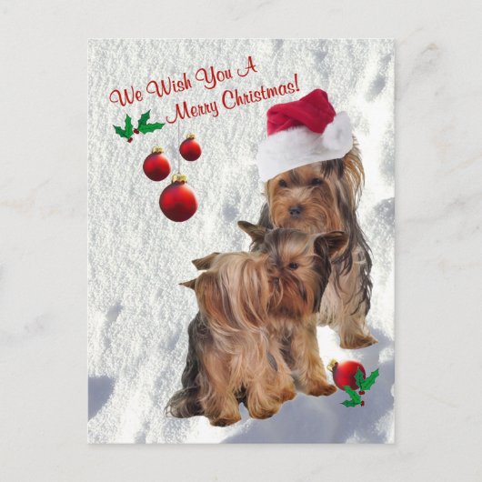 Yorkie we wensen je een vrolijk kerst Briefkaart 2 (Voorkant)