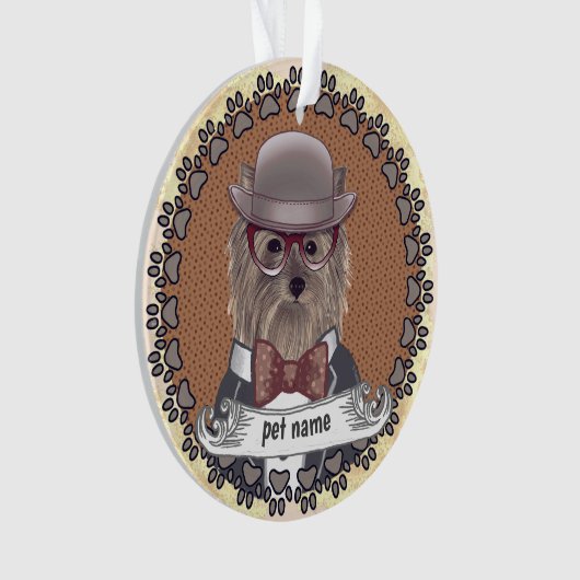 Yorkie Wearing Glasses Ornament (voorkant)
