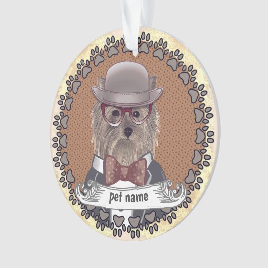 Yorkie Wearing Glasses Ornament (voorkant)