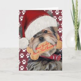Yorkie wil Kussen voor Kerstmis Feestdagen Kaart