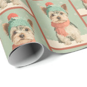 Yorkie Winter Patroon Cadeaupapier (Rol Hoek)