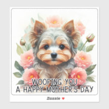 Yorkie Woofing You Happy Moederdag - Sticker