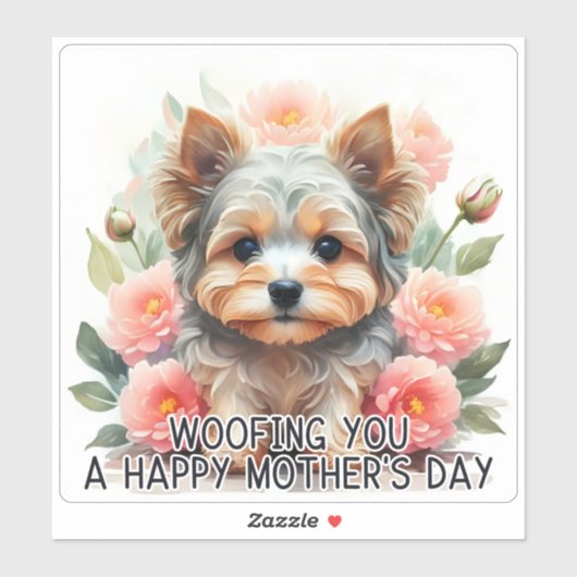 Yorkie Woofing You Happy Moederdag - Sticker (Vel)