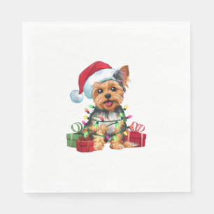 Yorkie Xmas Lighting Santa Hat Yorkie Dog Kerstmis Servet
