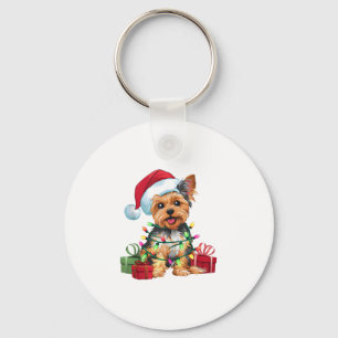 Yorkie Xmas Lighting Santa Hat Yorkie Dog Kerstmis Sleutelhanger