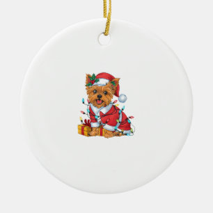 Yorkie Xmas Verlichting Santa Yorkie Dog Kerstmis Keramisch Ornament